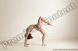 Swimsuit Gymnastic poses Woman White Moving poses Slim long brown Dynamic poses Academic